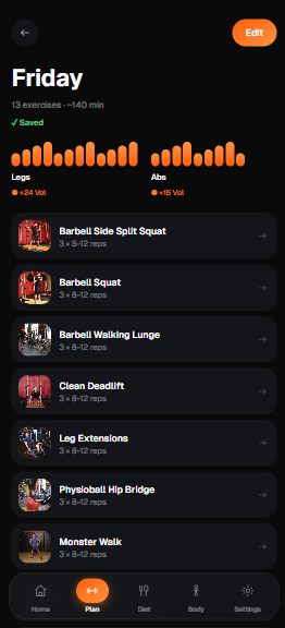GymBro workout plan
